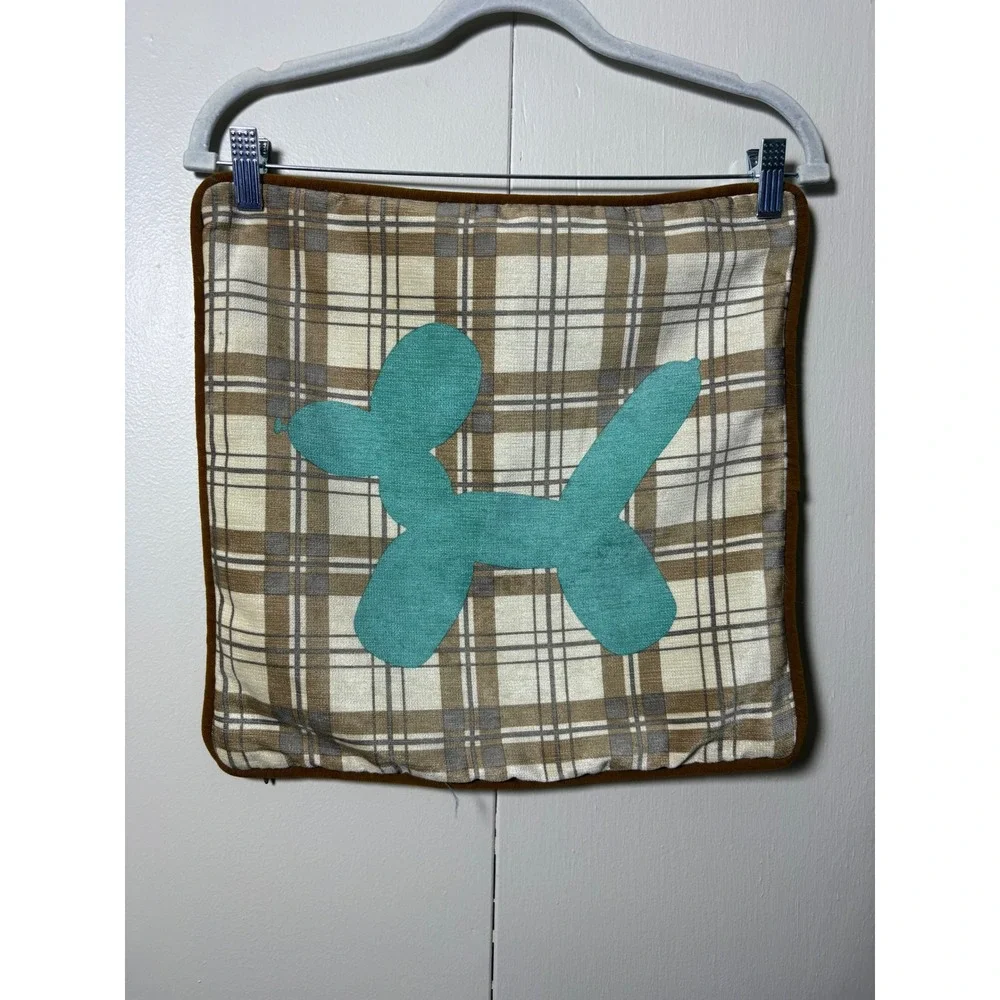 Marriott by P/Kaufmann Balloon Dog Plaid Pillow Cover 16x16 Turquoise Tan
